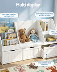 - Kids Bookshelf and Storage Unit with Reading Bench | White Keezi Baby & Kids > Kid's Furniture > Kid's Bookcases & Shelves