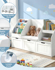 - Kids Bookshelf and Storage Unit with Reading Bench | White Keezi Baby & Kids > Kid's Furniture > Kid's Bookcases & Shelves