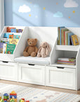 - Kids Bookshelf and Storage Unit with Reading Bench | White Keezi Baby & Kids > Kid's Furniture > Kid's Bookcases & Shelves