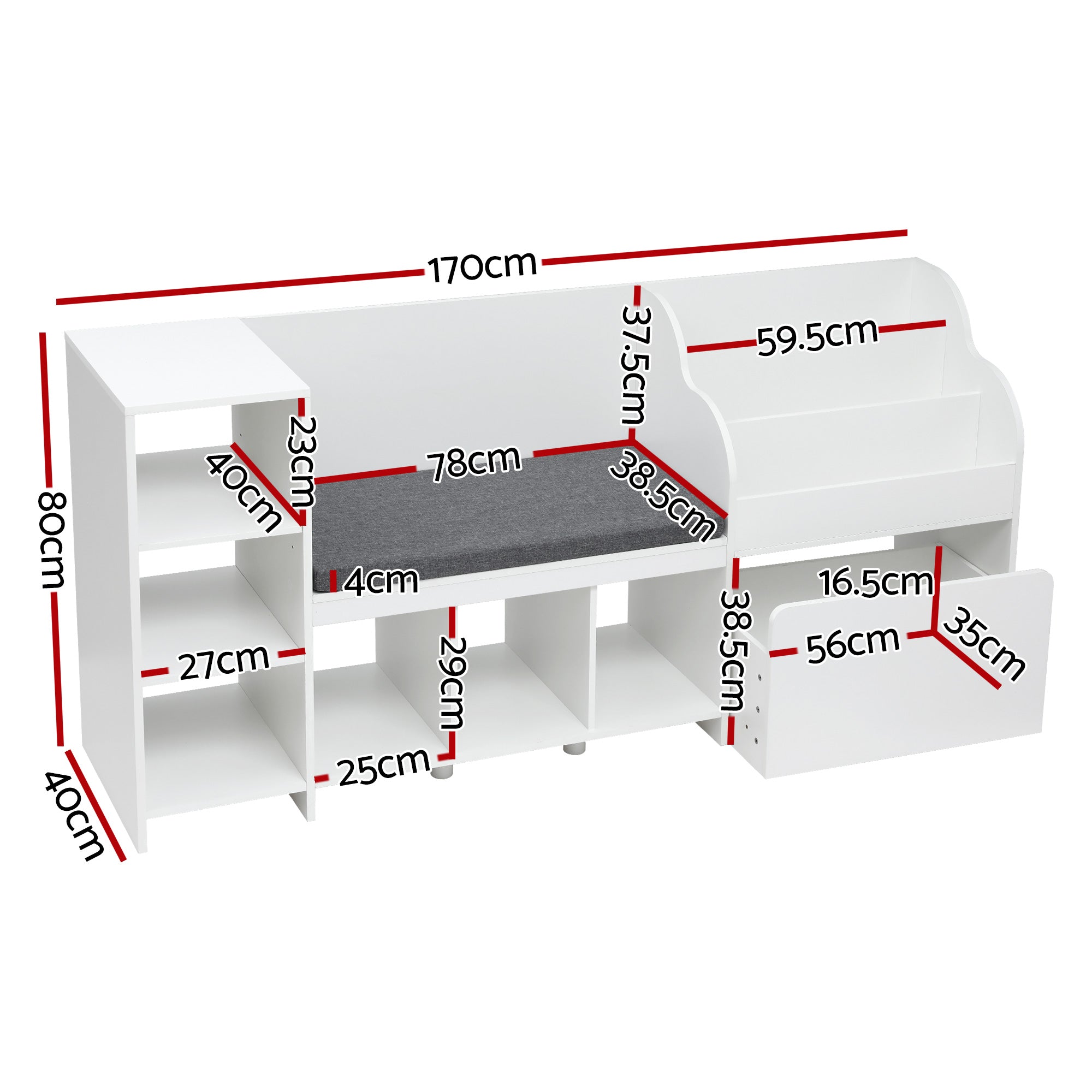 - Kids Storage Unit with Reading Bench and Toy Compartments | White Keezi Baby & Kids > Kid's Furniture > Kid's Bookcases & Shelves