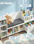 - Kids Storage Unit with Reading Bench and Toy Compartments | White Keezi Baby & Kids > Kid's Furniture > Kid's Bookcases & Shelves