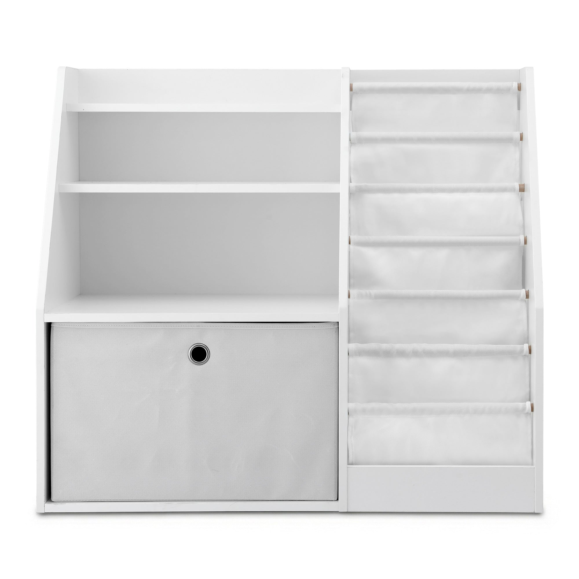 - Kids Bookshelf with Fabric Book Sling &amp; Drawer | White Storage Organiser Keezi Baby &amp; Kids > Kid's Furniture > Kid's Bookcases &amp; Shelves