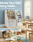 - Kids Bookshelf with Fabric Book Sling & Drawer | White Storage Organiser Keezi Baby & Kids > Kid's Furniture > Kid's Bookcases & Shelves