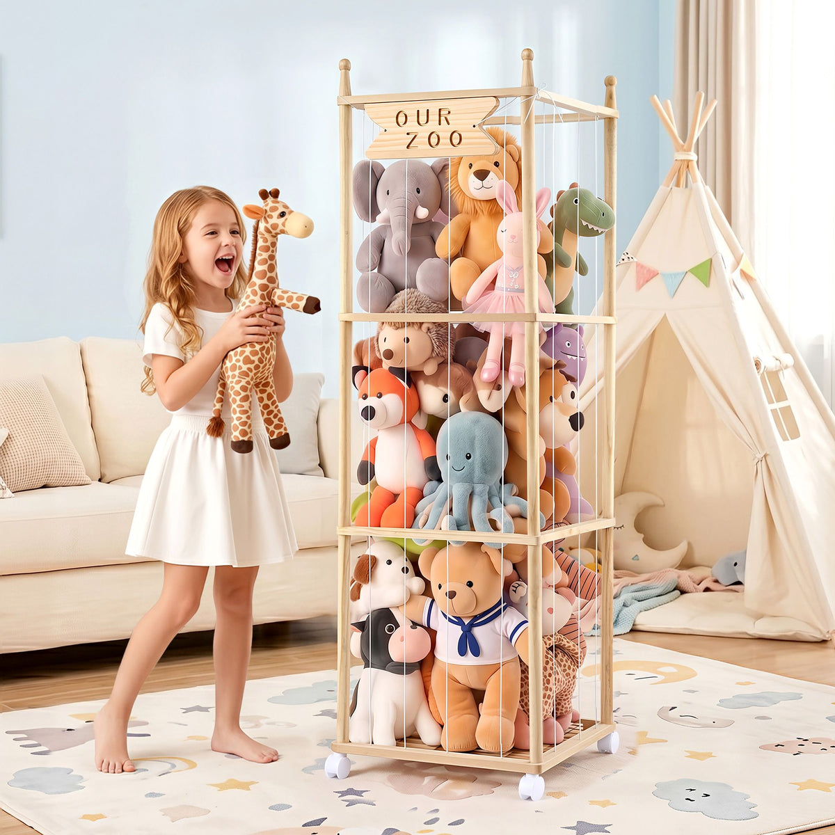 - Stuffed Animal Storage Zoo with Wheels Keezi Baby &amp; Kids > Kid's Furniture > Toy Boxes