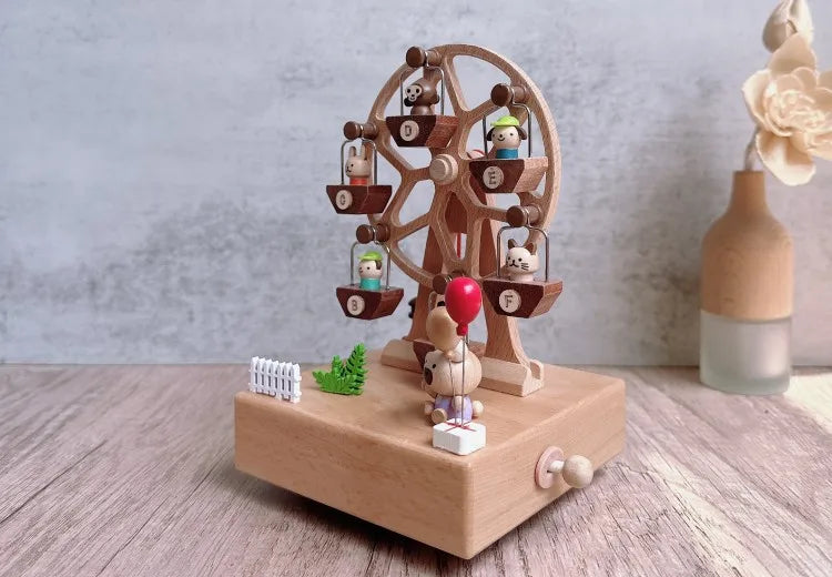 - Whimsical Wooden Ferris Wheel Music Box – Handcrafted Timber Nursery Keepsake Baby Stork Music Box