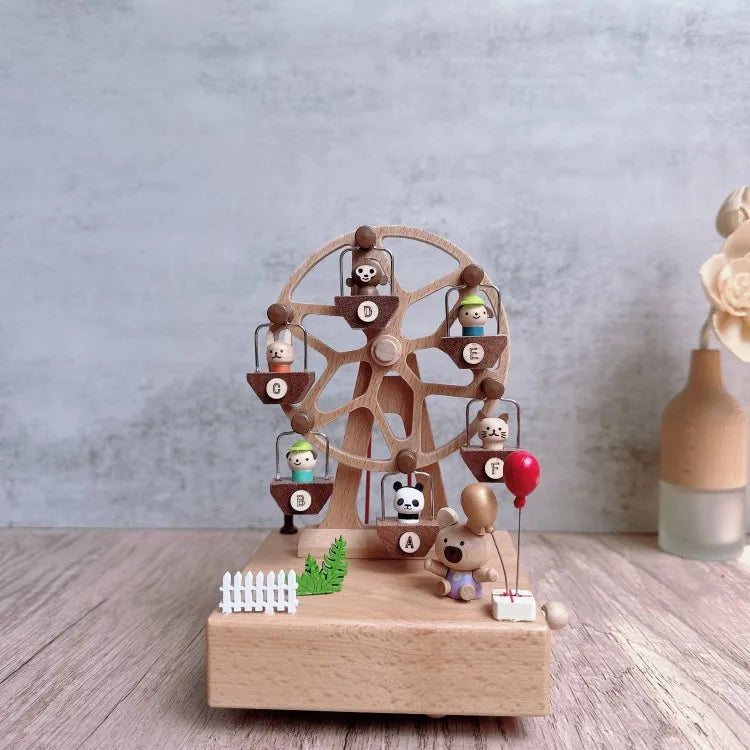 - Whimsical Wooden Ferris Wheel Music Box – Handcrafted Timber Nursery Keepsake Baby Stork Music Box