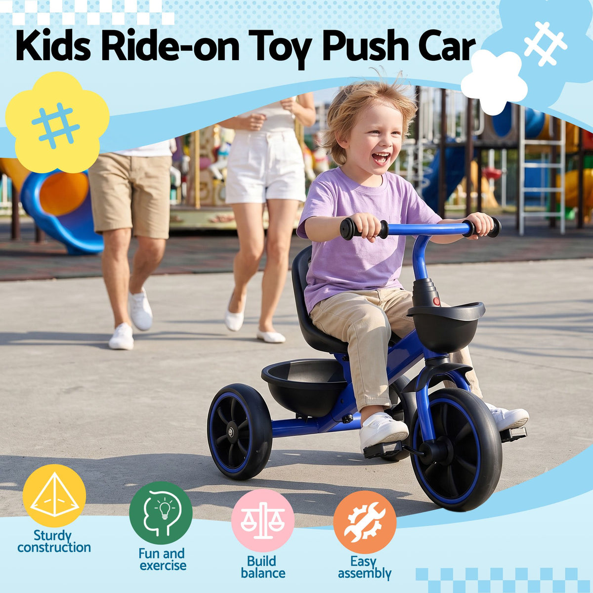 - RIGO Tricycle Bike, Kids Bike with 3 wheels, basket Carbon Steel 68cm Blue Baby Stork Baby &amp; Kids > Ride On Cars, Go-karts &amp; Bikes > Bikes &amp; Scooters