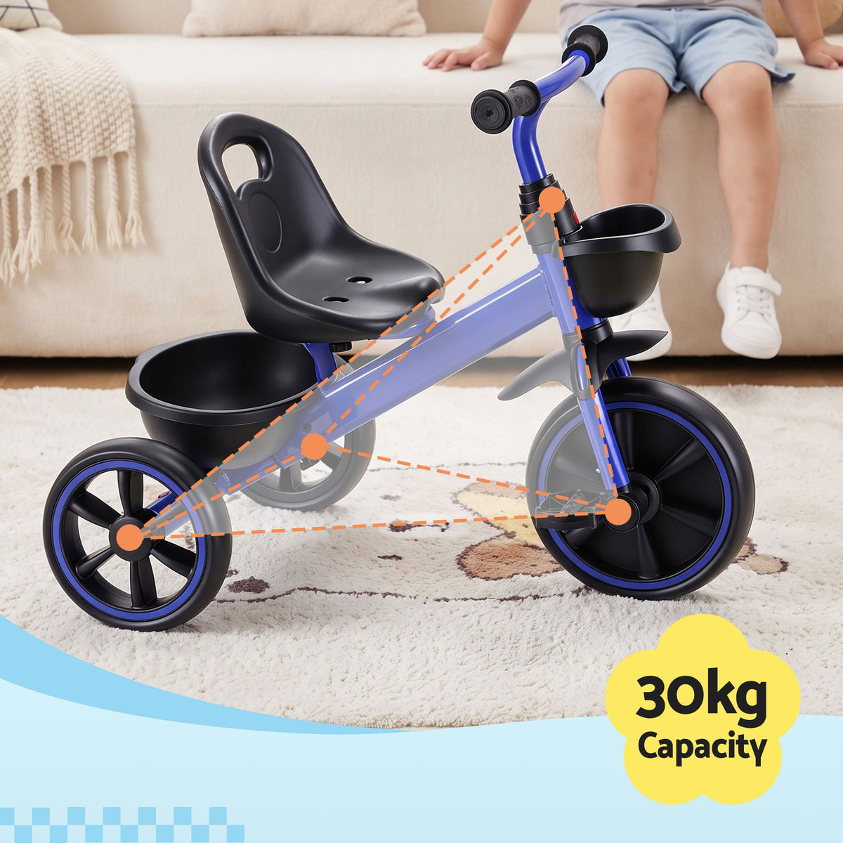 - RIGO Tricycle Bike, Kids Bike with 3 wheels, basket Carbon Steel 68cm Blue Baby Stork Baby &amp; Kids > Ride On Cars, Go-karts &amp; Bikes > Bikes &amp; Scooters