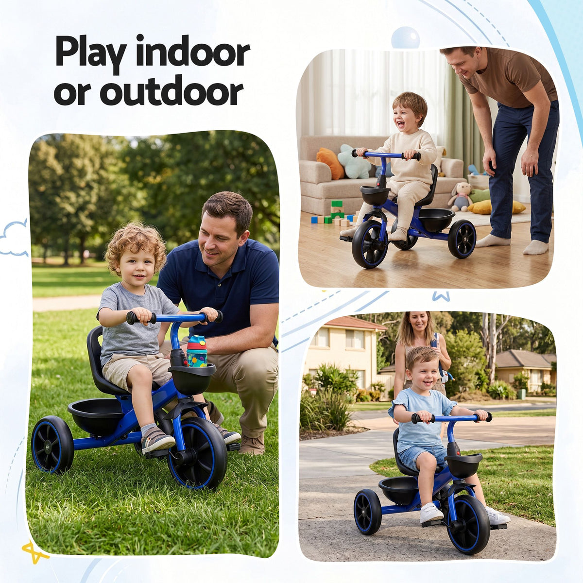 - RIGO Tricycle Bike, Kids Bike with 3 wheels, basket Carbon Steel 68cm Blue Baby Stork Baby &amp; Kids > Ride On Cars, Go-karts &amp; Bikes > Bikes &amp; Scooters