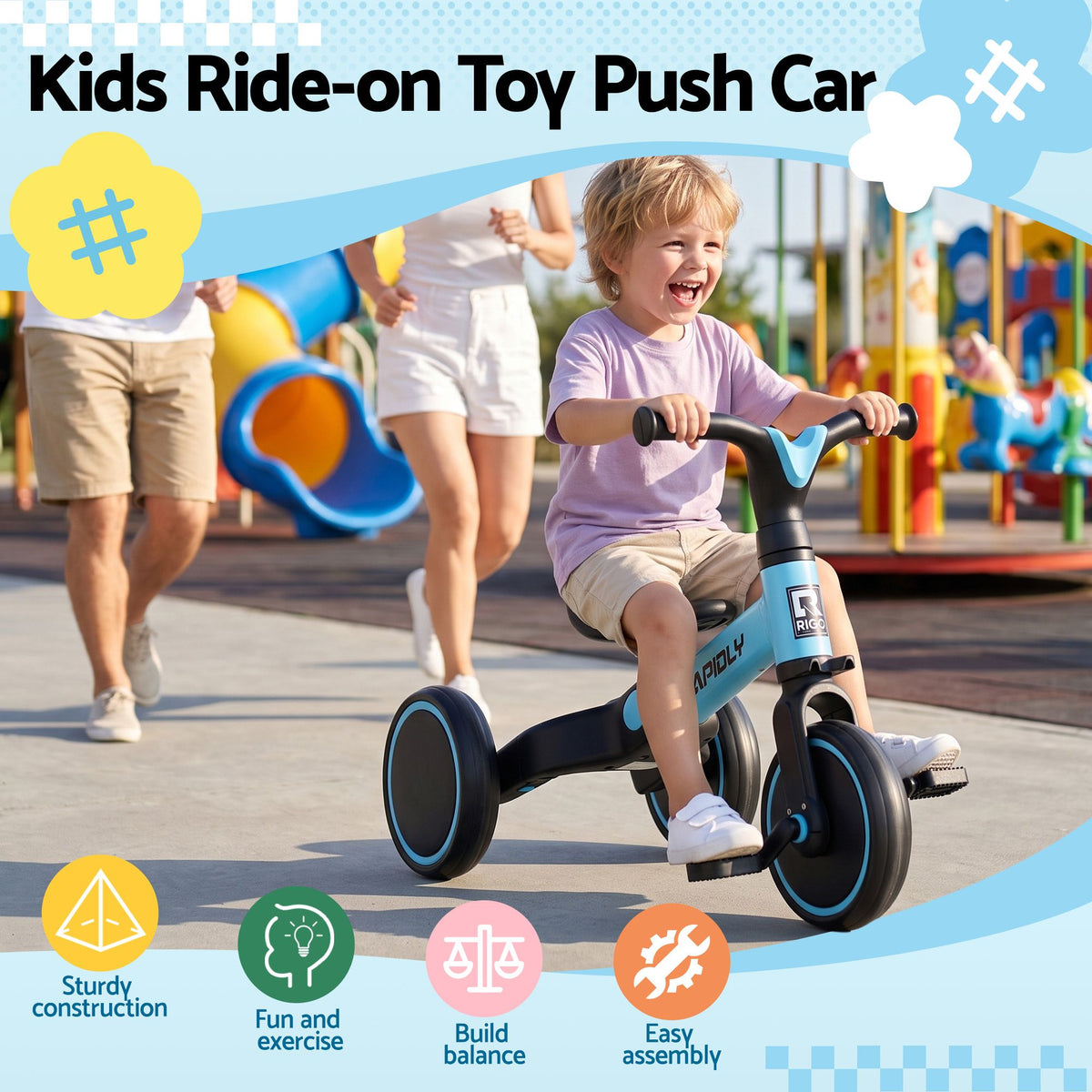 - RIGO Tricycle Bike, Kids Bike with 3 wheels, Carbon Steel 70cm Blue Baby Stork Baby &amp; Kids > Ride On Cars, Go-karts &amp; Bikes > Bikes &amp; Scooters
