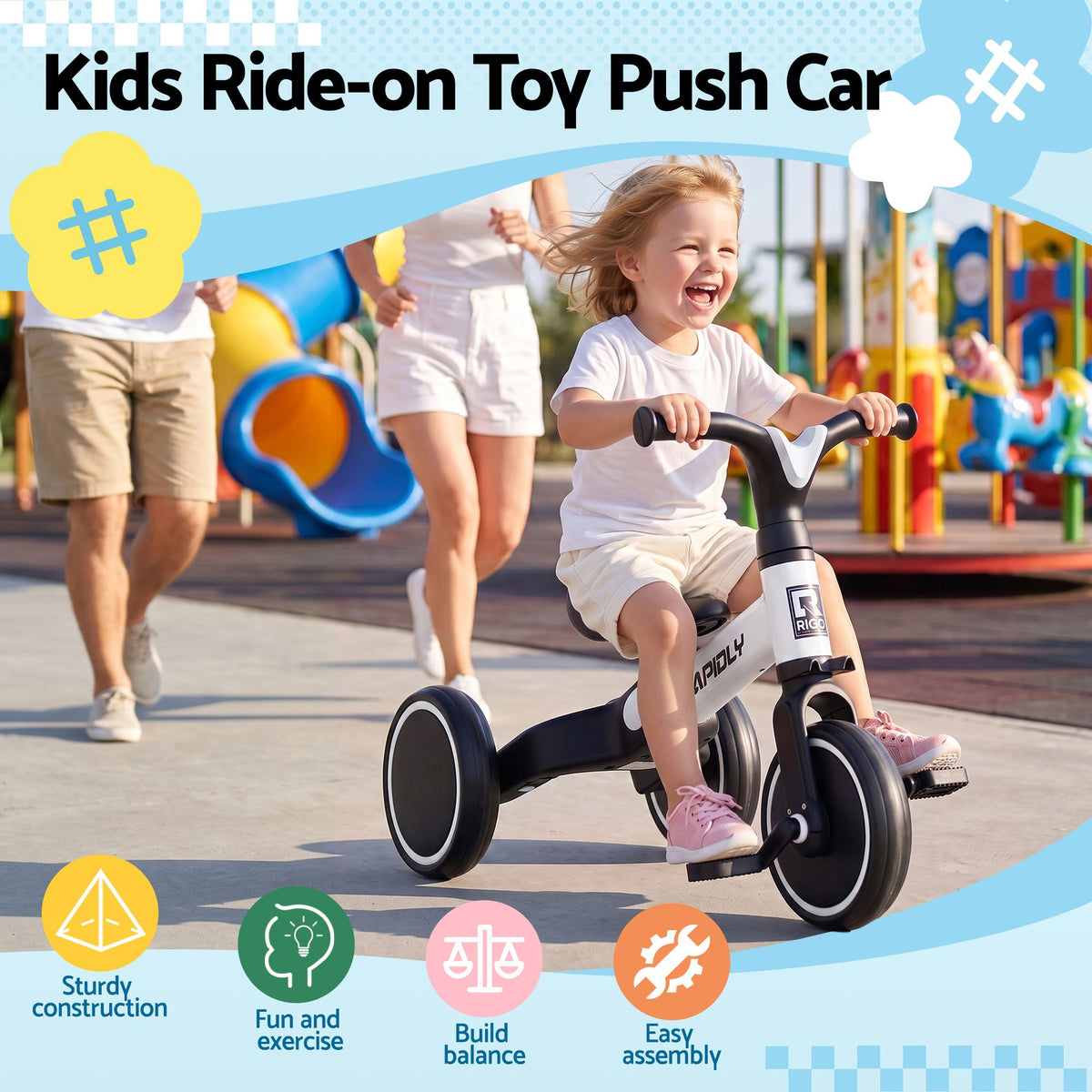 - RIGO Tricycle Bike, Kids Bike with 3 wheels, Carbon Steel 70cm White Baby Stork Baby &amp; Kids > Ride On Cars, Go-karts &amp; Bikes > Bikes &amp; Scooters