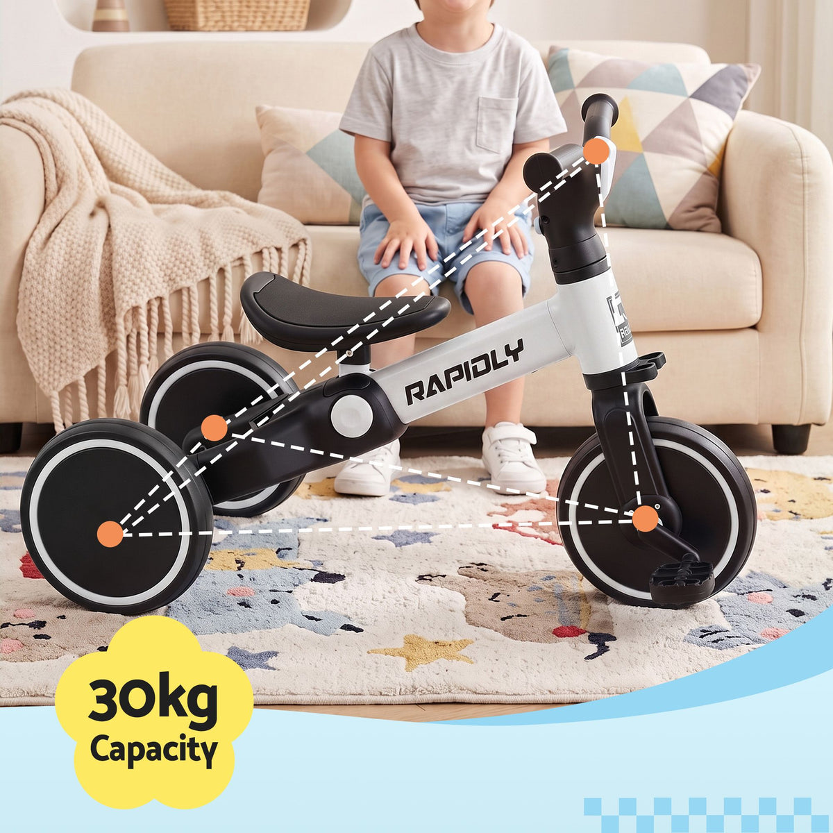 - RIGO Tricycle Bike, Kids Bike with 3 wheels, Carbon Steel 70cm White Baby Stork Baby &amp; Kids > Ride On Cars, Go-karts &amp; Bikes > Bikes &amp; Scooters