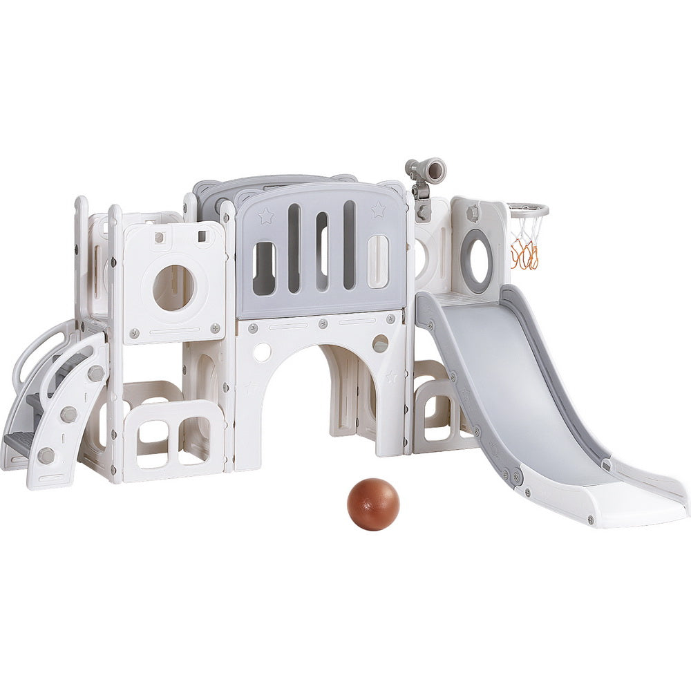 - Keezi Kids Slide Play Centre with Ball Hoop - Grey &amp; White KINGSTON Baby &amp; Kids > Baby &amp; Kid's Toys > Outdoor Play Equipment