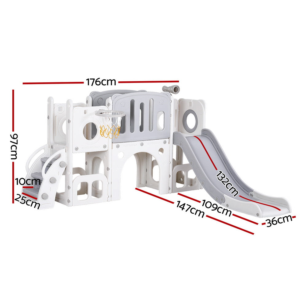 - Keezi Kids Slide Play Centre with Ball Hoop - Grey & White KINGSTON Baby & Kids > Baby & Kid's Toys > Outdoor Play Equipment