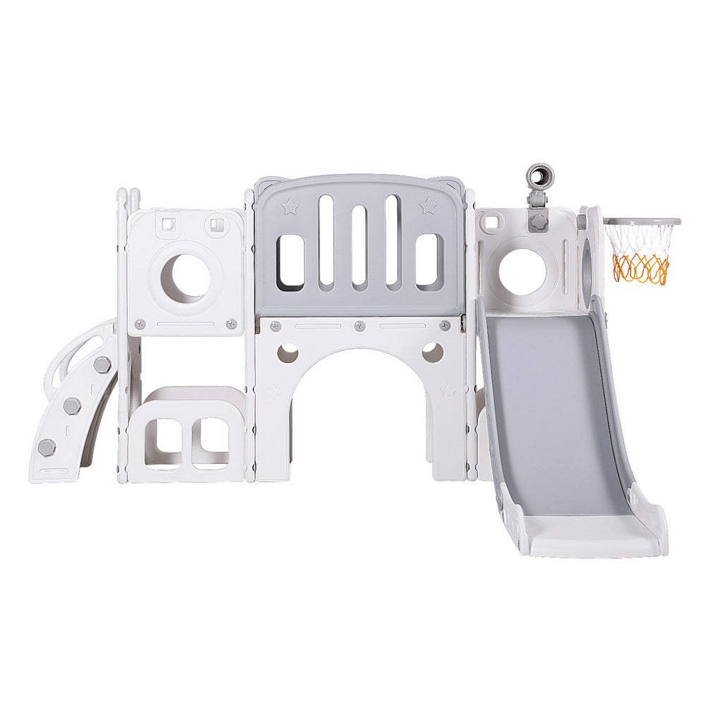- Keezi Kids Slide Play Centre with Ball Hoop - Grey &amp; White KINGSTON Baby &amp; Kids > Baby &amp; Kid's Toys > Outdoor Play Equipment