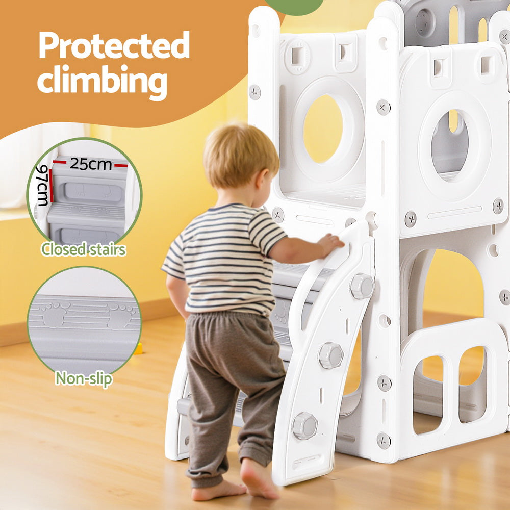 - Keezi Kids Slide Play Centre with Ball Hoop - Grey & White KINGSTON Baby & Kids > Baby & Kid's Toys > Outdoor Play Equipment