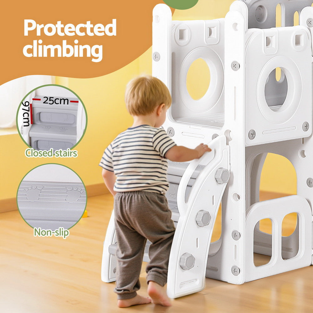 - Keezi Kids Slide Play Centre with Ball Hoop - Grey & White KINGSTON Baby & Kids > Baby & Kid's Toys > Outdoor Play Equipment