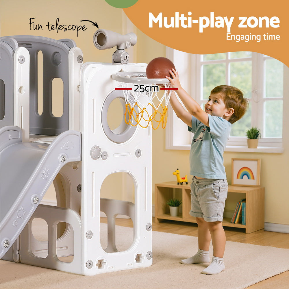 - Keezi Kids Slide Play Centre with Ball Hoop - Grey & White KINGSTON Baby & Kids > Baby & Kid's Toys > Outdoor Play Equipment