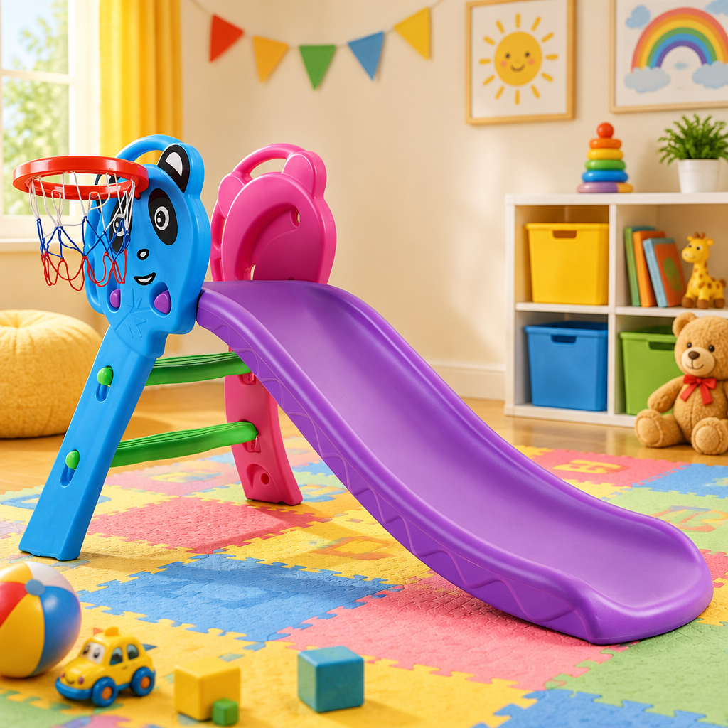 Keezi Kids Slide with Basketball Hoop, Ball &amp; Pump