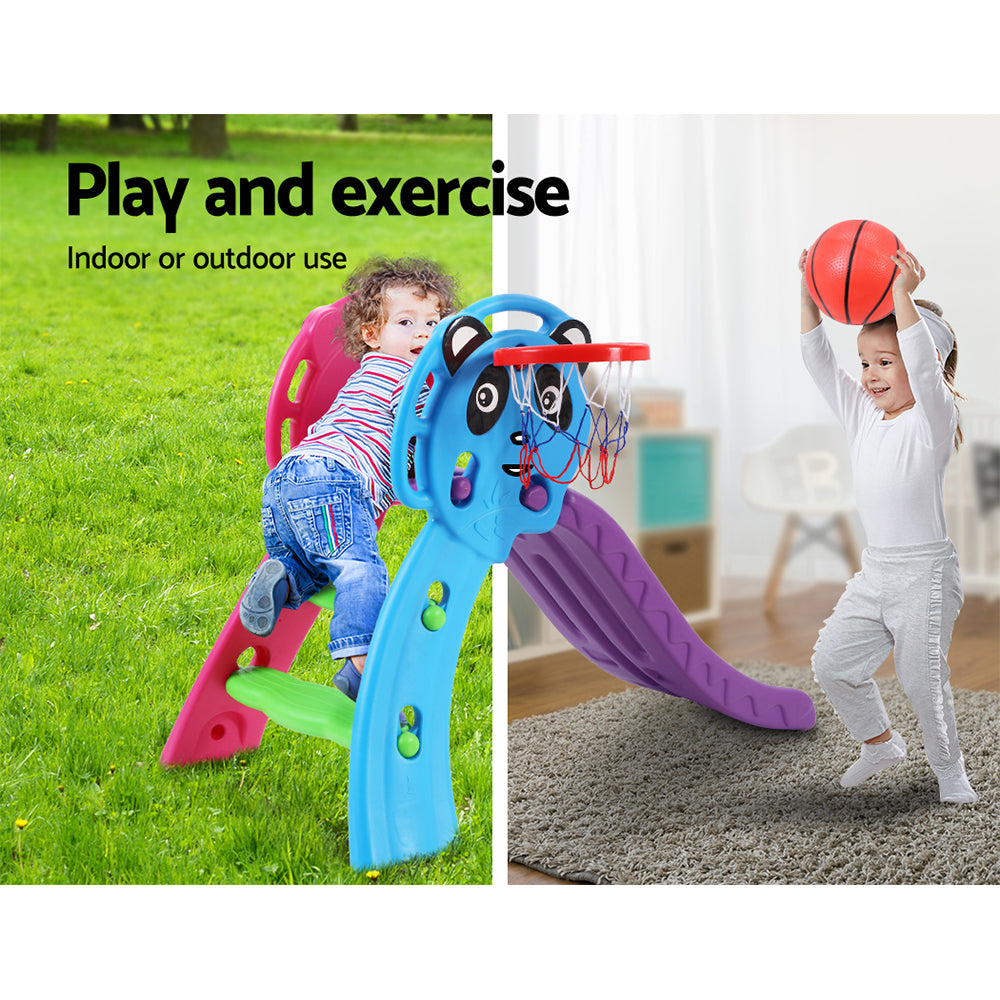 - Keezi Kids Slide Set Basketball Hoop Indoor Outdoor Playground Toys 100cm Blue Keezi Baby &amp; Kids > Baby &amp; Kid's Toys > Outdoor Play Equipment