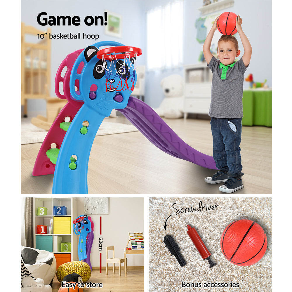 - Keezi Kids Slide Set Basketball Hoop Indoor Outdoor Playground Toys 100cm Blue Keezi Baby &amp; Kids > Baby &amp; Kid's Toys > Outdoor Play Equipment