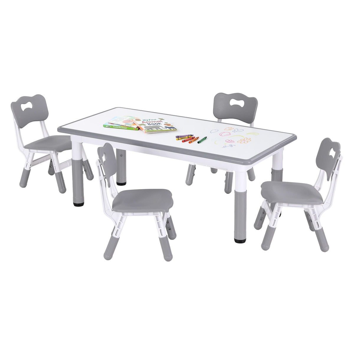 - Adjustable Kids Activity Table &amp; 4 Chairs Set - Grey Keezi Baby &amp; Kids > Kid's Furniture > Kid's Tables, Chairs &amp; Seats