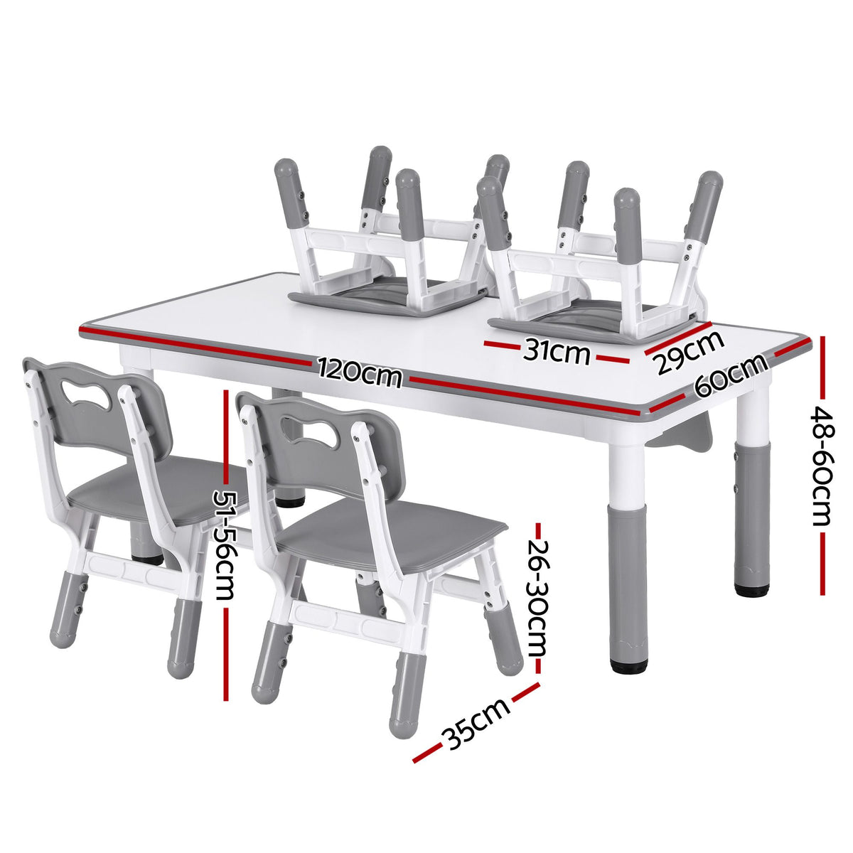 - Adjustable Kids Activity Table &amp; 4 Chairs Set - Grey Keezi Baby &amp; Kids > Kid's Furniture > Kid's Tables, Chairs &amp; Seats