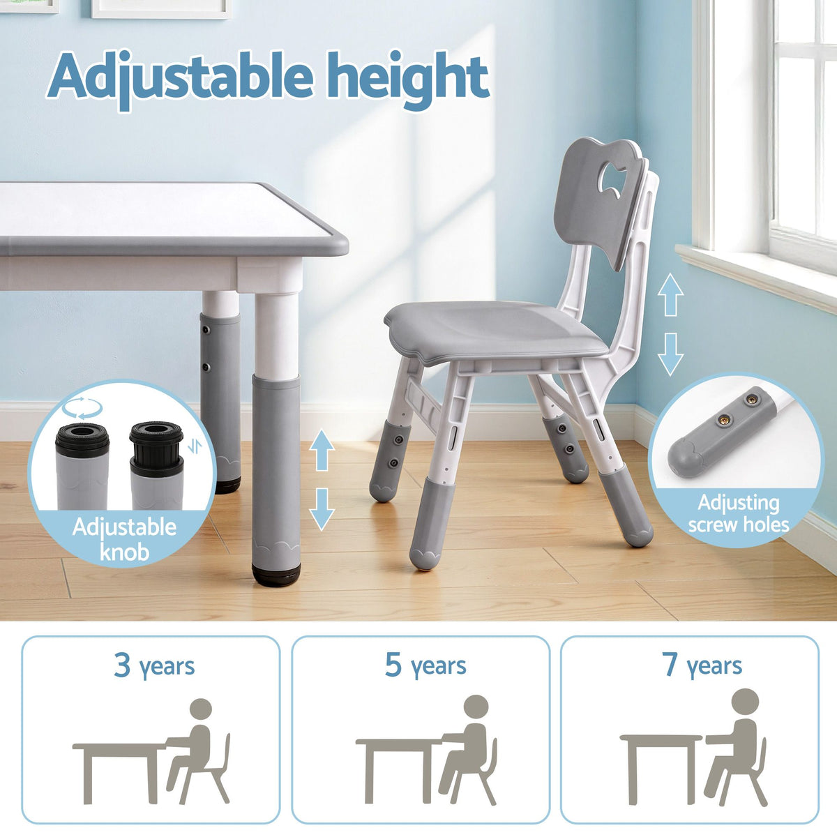 - Adjustable Kids Activity Table &amp; 4 Chairs Set - Grey Keezi Baby &amp; Kids > Kid's Furniture > Kid's Tables, Chairs &amp; Seats