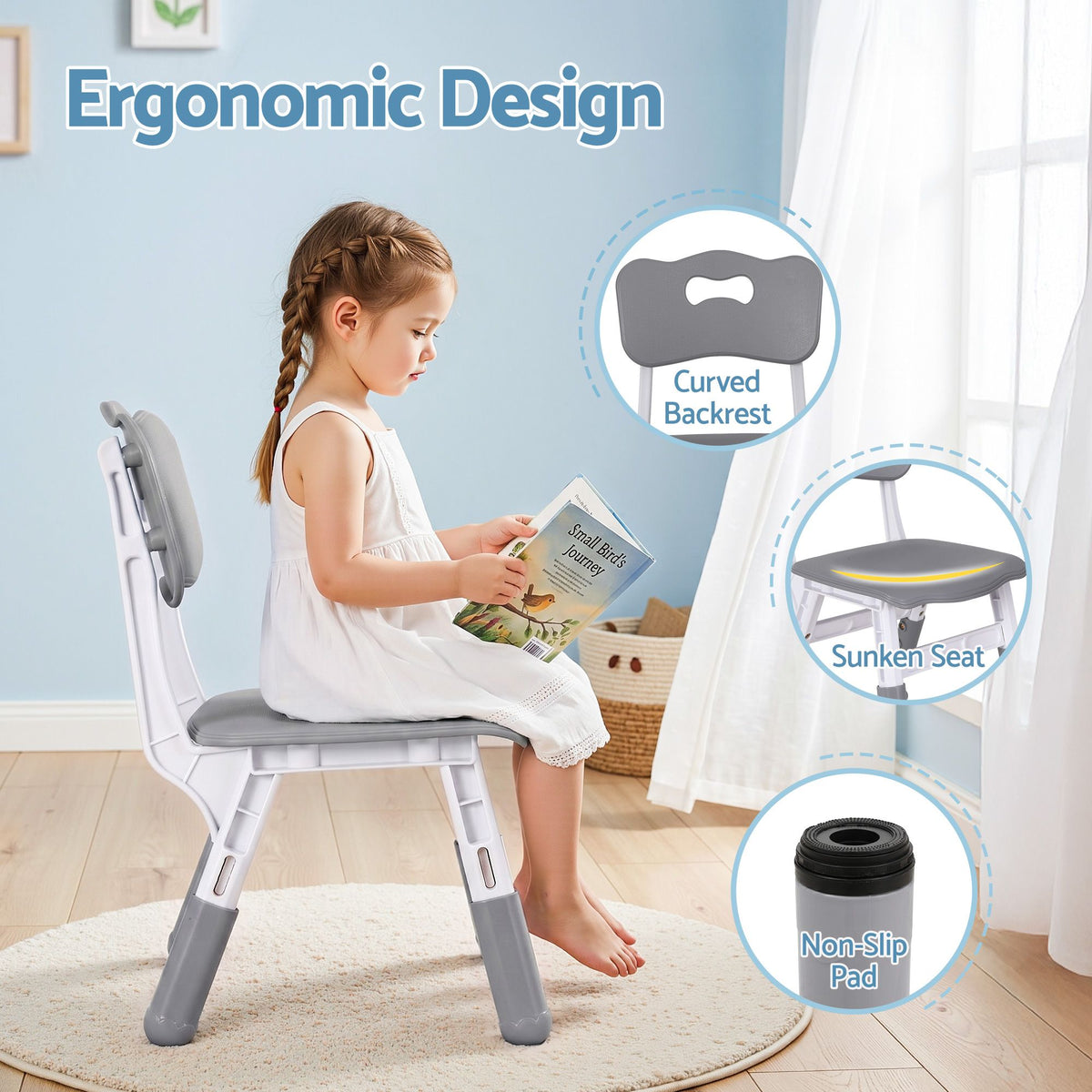 - Adjustable Kids Activity Table &amp; 4 Chairs Set - Grey Keezi Baby &amp; Kids > Kid's Furniture > Kid's Tables, Chairs &amp; Seats