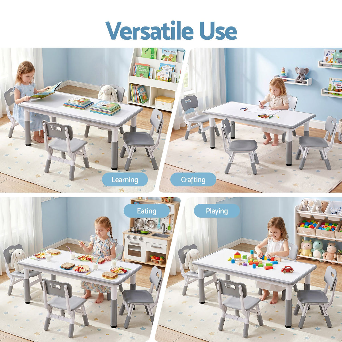 - Adjustable Kids Activity Table &amp; 4 Chairs Set - Grey Keezi Baby &amp; Kids > Kid's Furniture > Kid's Tables, Chairs &amp; Seats