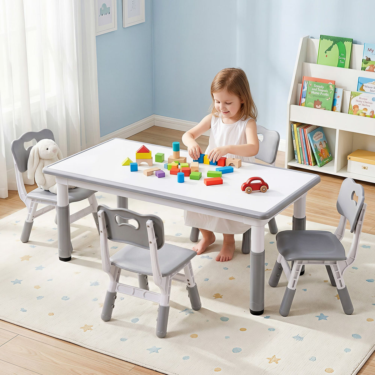 - Adjustable Kids Activity Table &amp; 4 Chairs Set - Grey Keezi Baby &amp; Kids > Kid's Furniture > Kid's Tables, Chairs &amp; Seats