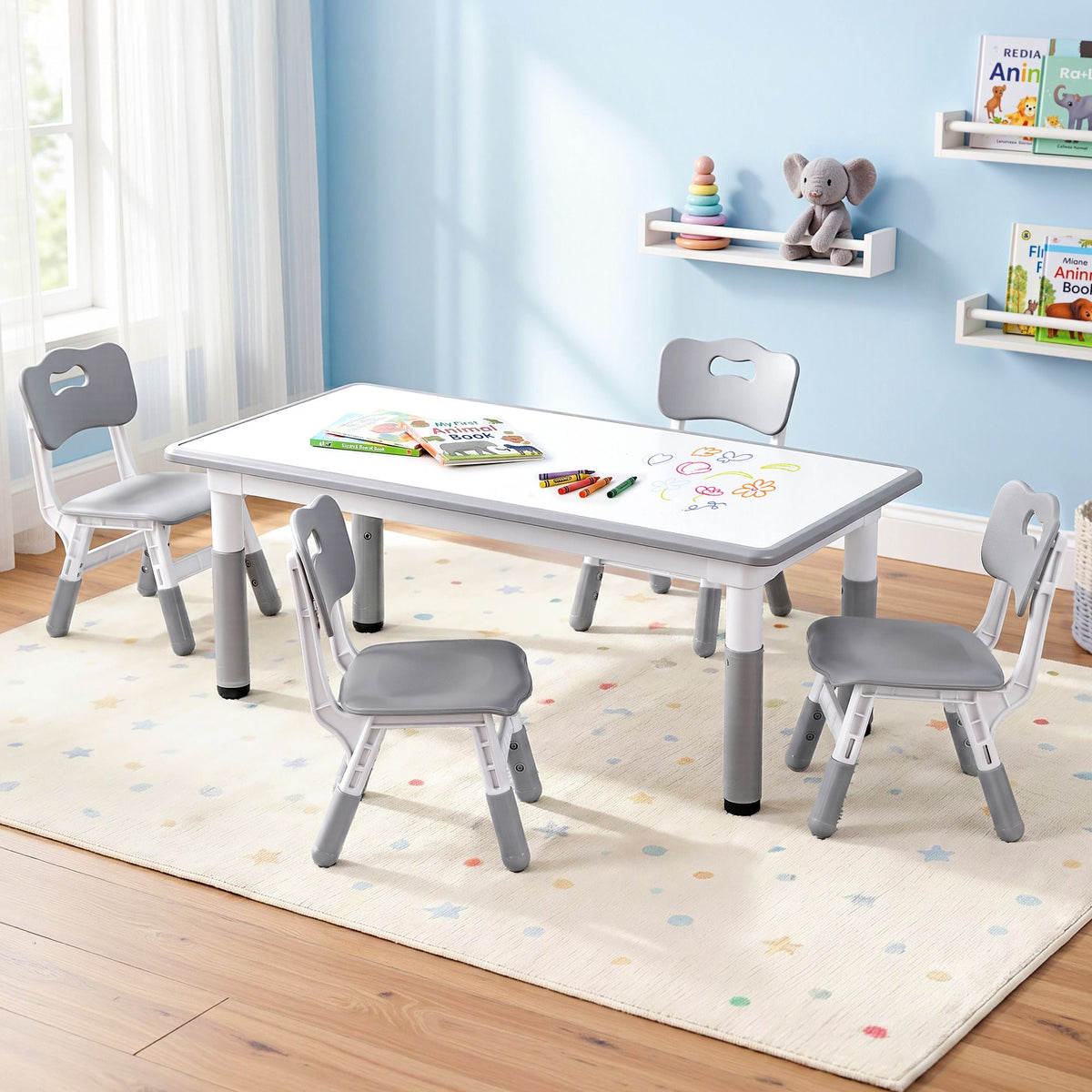 - Adjustable Kids Activity Table &amp; 4 Chairs Set - Grey Keezi Baby &amp; Kids > Kid's Furniture > Kid's Tables, Chairs &amp; Seats