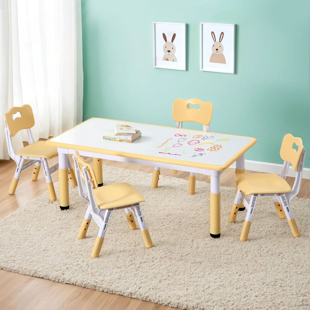- Kids Height Adjustable Table with 4 Chairs | Yellow and White Keezi Baby & Kids > Kid's Furniture > Kid's Tables, Chairs & Seats