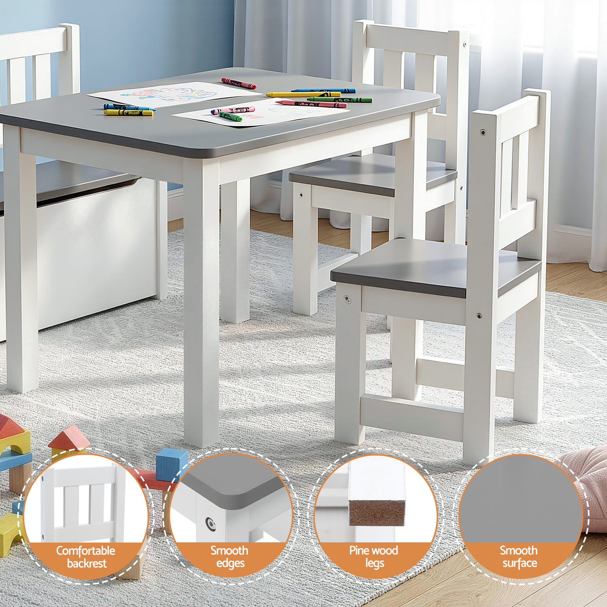 - Kids Activity Table Set with Chairs and Storage Bench | White and Grey Baby Stork Baby & Kids > Kid's Furniture > Kid's Tables, Chairs & Seats