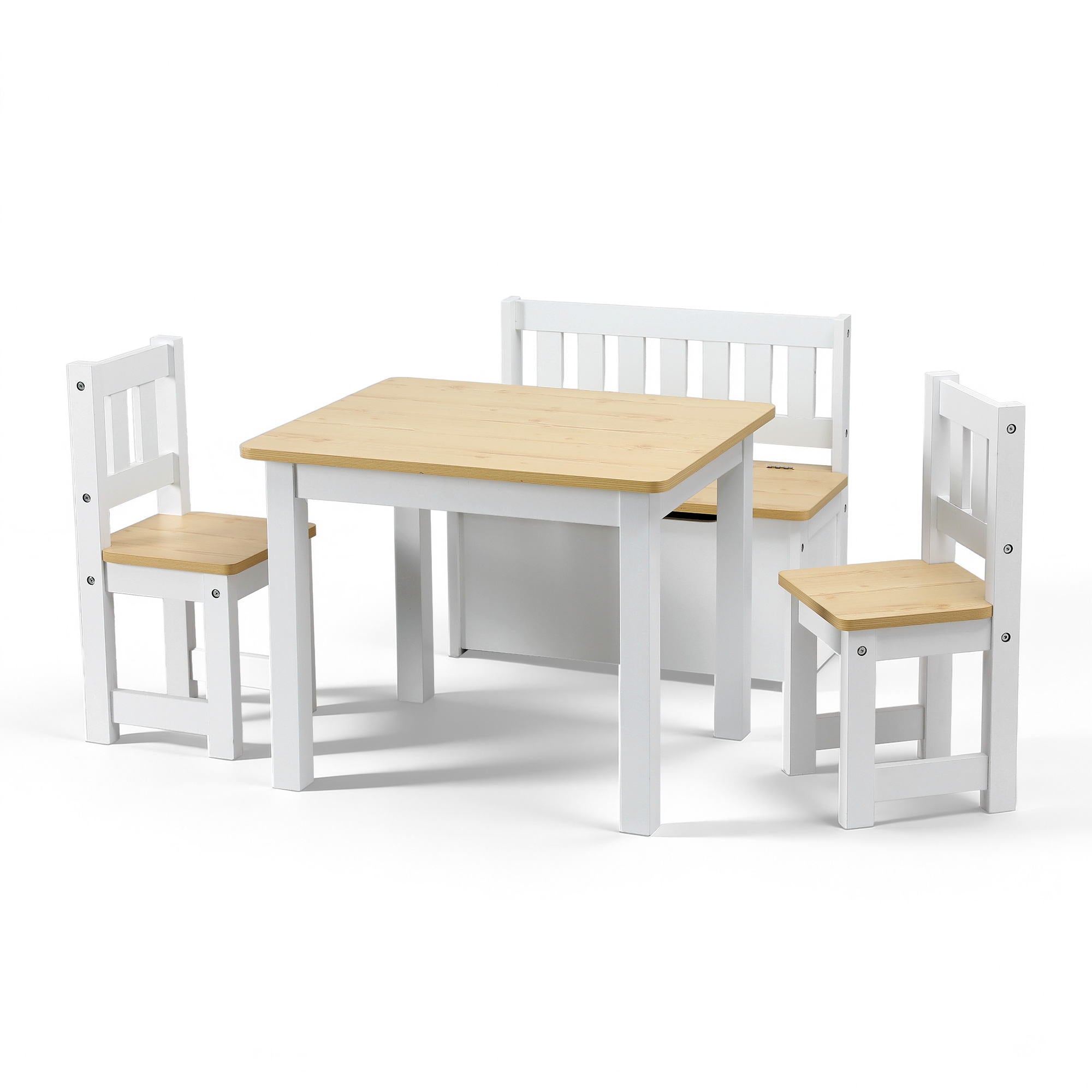 - Activity Table Set with Chairs and Storage Bench | White and Natural Baby Stork Baby & Kids > Kid's Furniture > Kid's Tables, Chairs & Seats