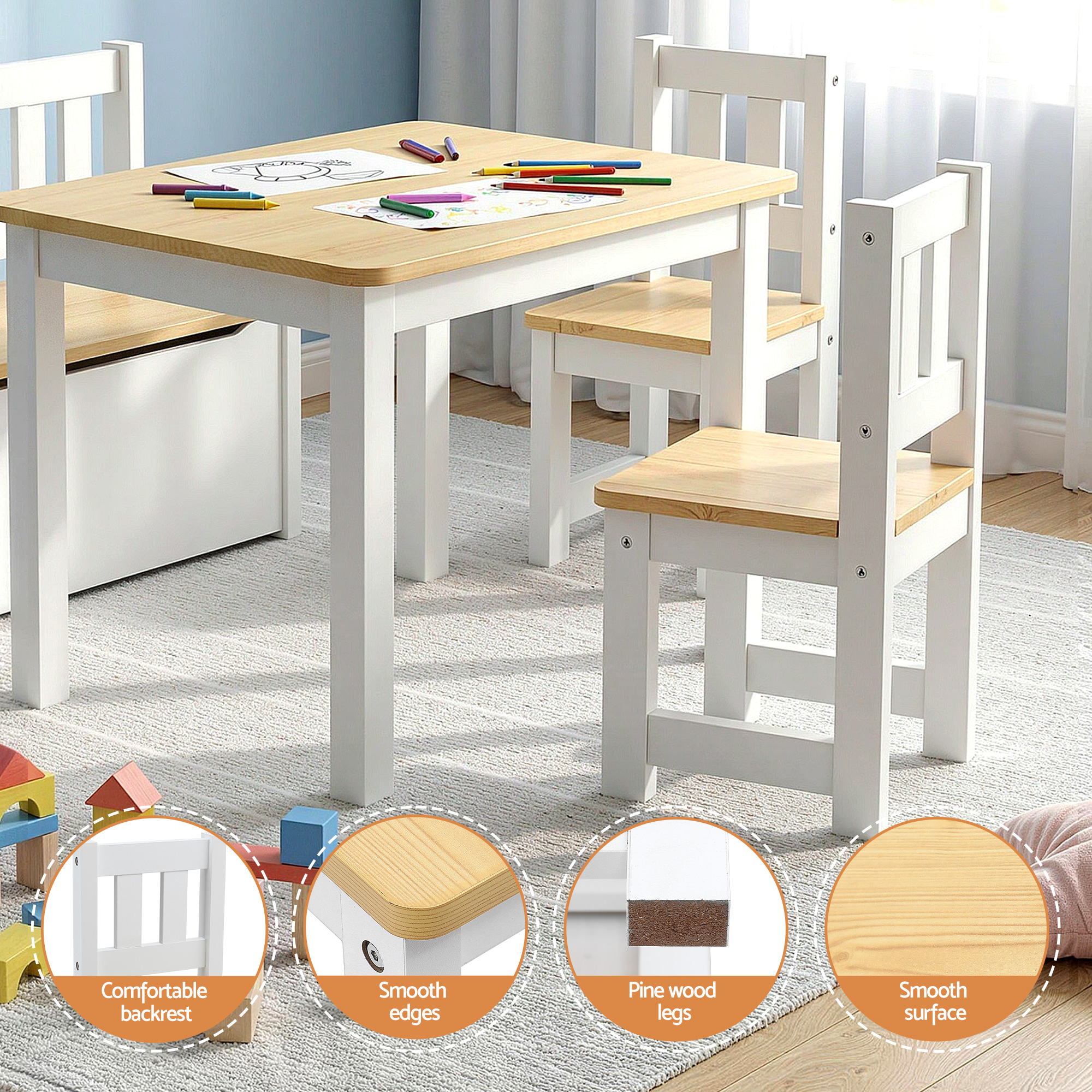 - Activity Table Set with Chairs and Storage Bench | White and Natural Baby Stork Baby & Kids > Kid's Furniture > Kid's Tables, Chairs & Seats