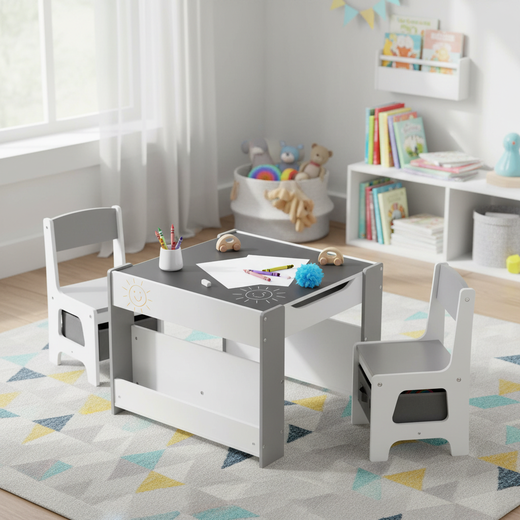 - Kids Table and Chair Set with Storage, Reversible Whiteboard & Blackboard | 2 Chairs Baby Stork Baby & Kids > Kid's Furniture > Kid's Tables, Chairs & Seats