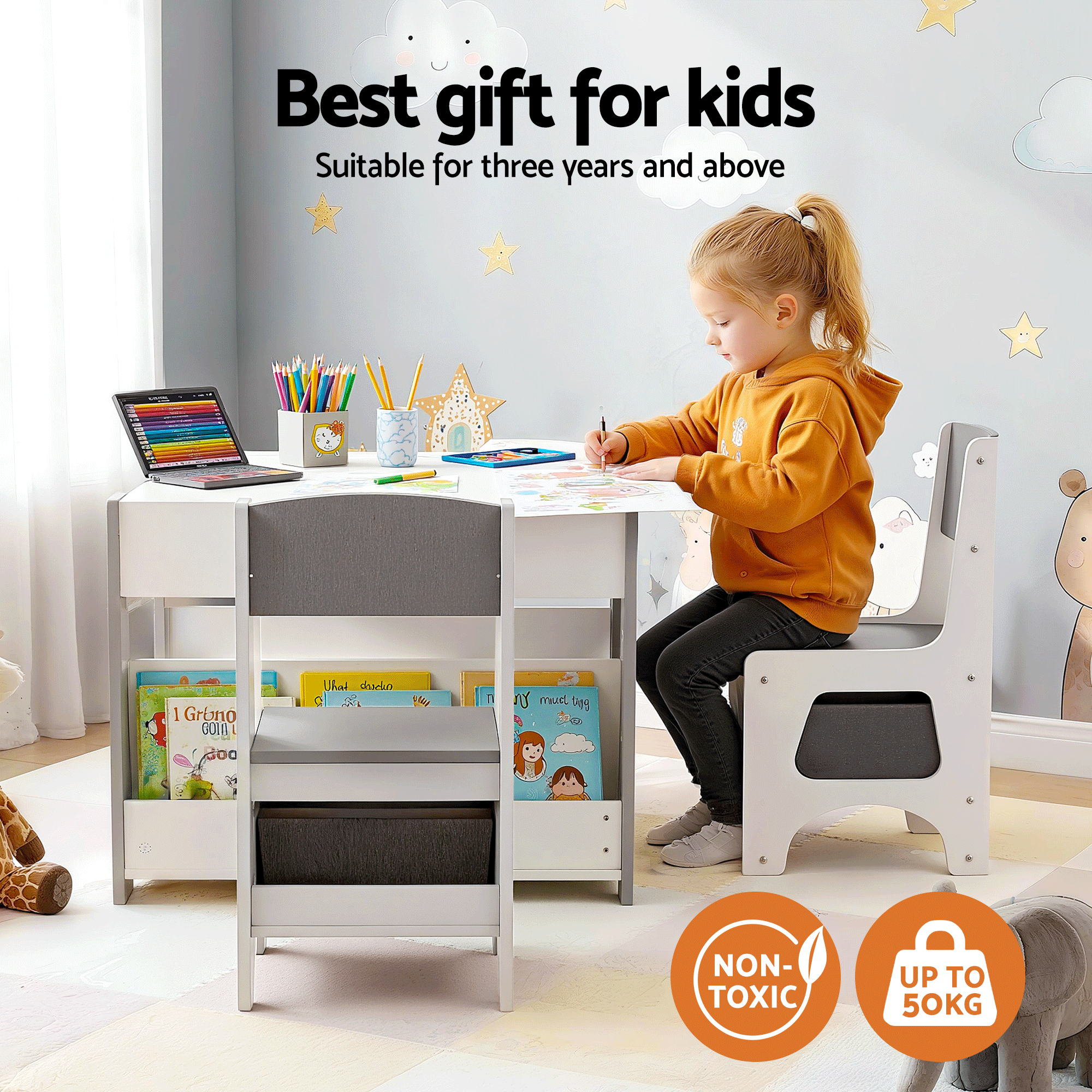 - Kids Table and Chair Set with Storage, Reversible Whiteboard & Blackboard | 2 Chairs Baby Stork Baby & Kids > Kid's Furniture > Kid's Tables, Chairs & Seats