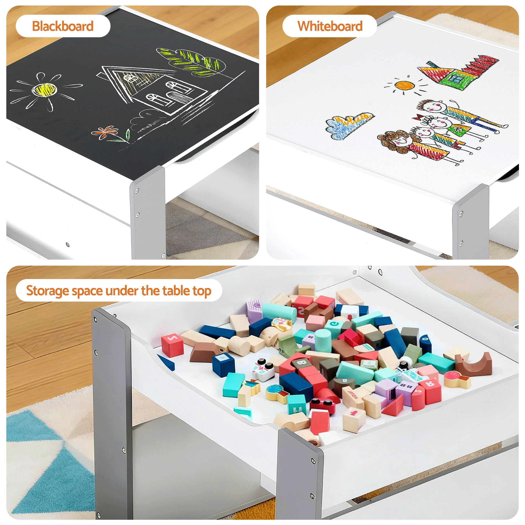 - Kids Table and Chair Set with Storage, Reversible Whiteboard & Blackboard | 2 Chairs Baby Stork Baby & Kids > Kid's Furniture > Kid's Tables, Chairs & Seats