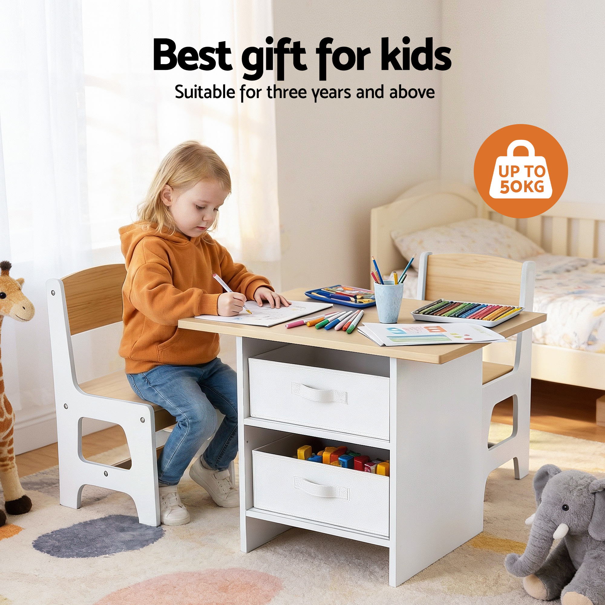 - Kids Table and Chair Set with Storage Drawers | White and Natural Baby Stork Baby &amp; Kids > Kid's Furniture > Kid's Tables, Chairs &amp; Seats
