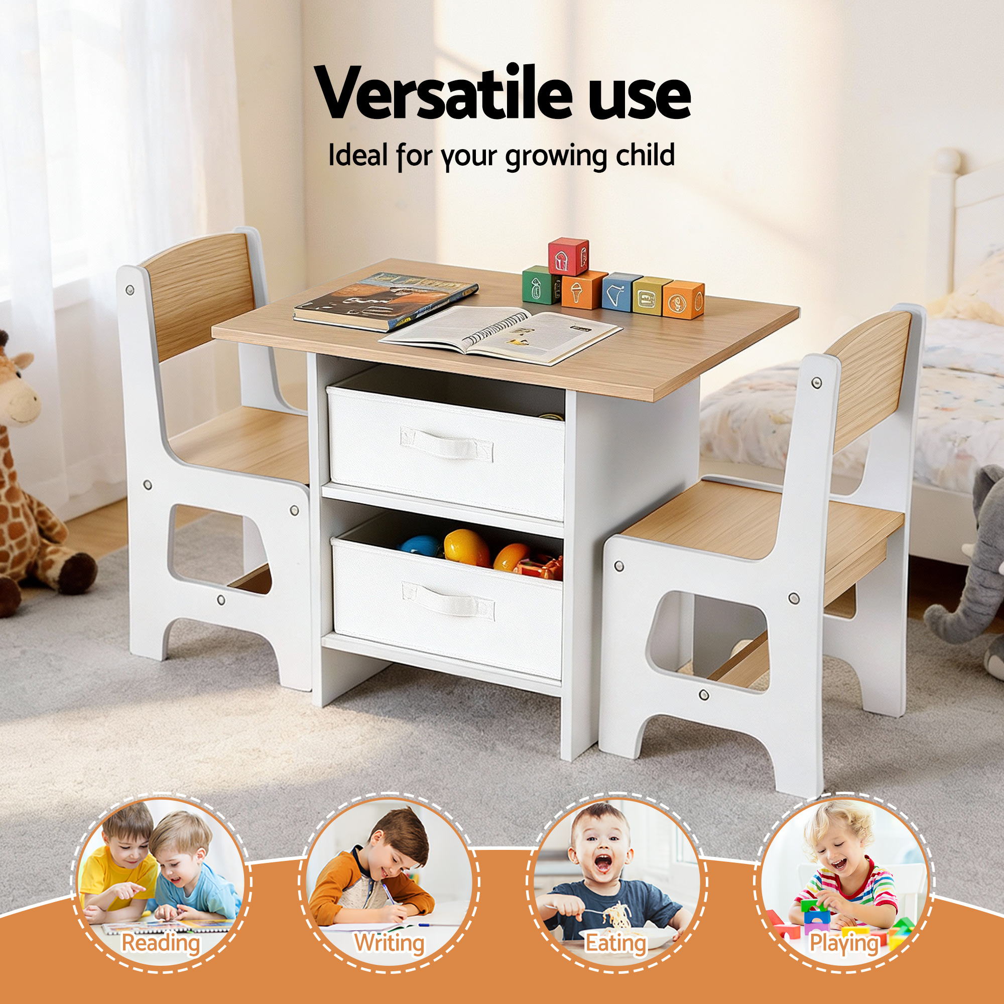 - Kids Table and Chair Set with Storage Drawers | White and Natural Baby Stork Baby & Kids > Kid's Furniture > Kid's Tables, Chairs & Seats