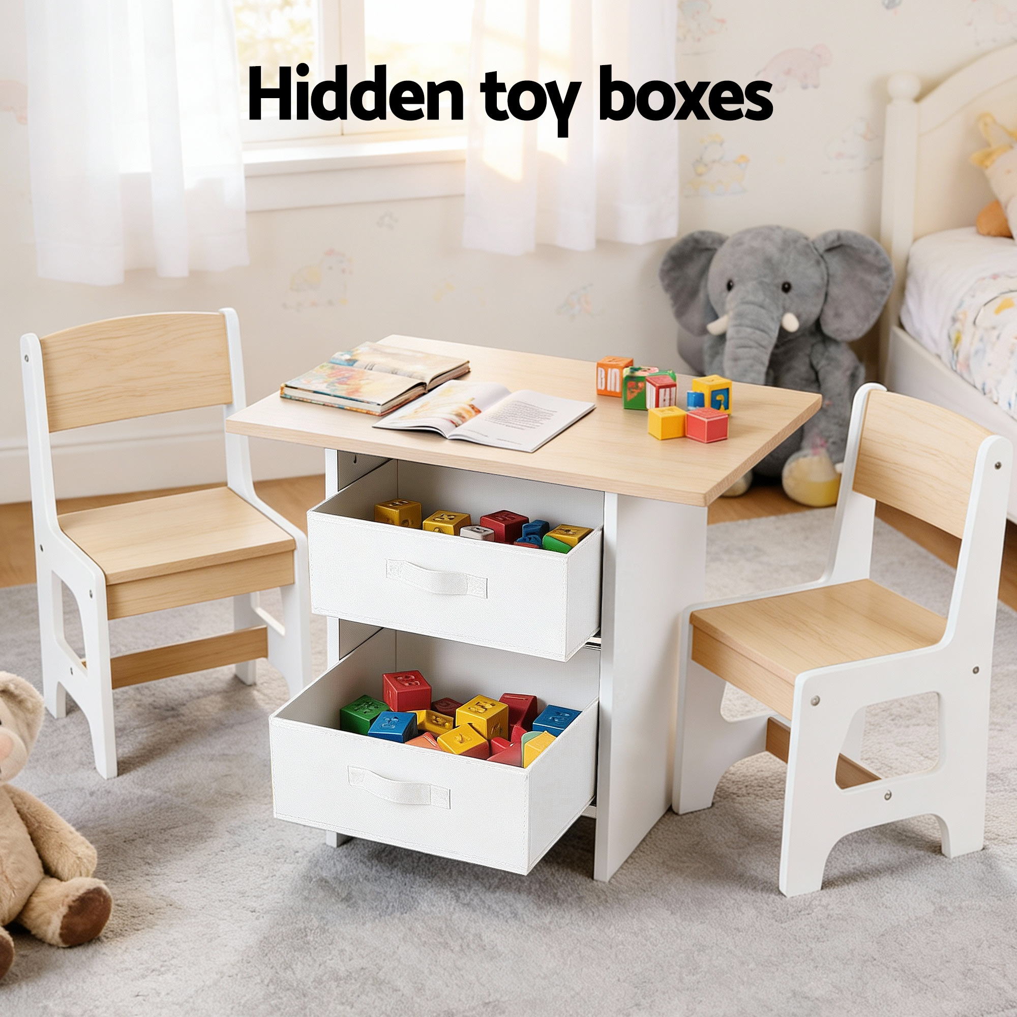 - Kids Table and Chair Set with Storage Drawers | White and Natural Baby Stork Baby & Kids > Kid's Furniture > Kid's Tables, Chairs & Seats