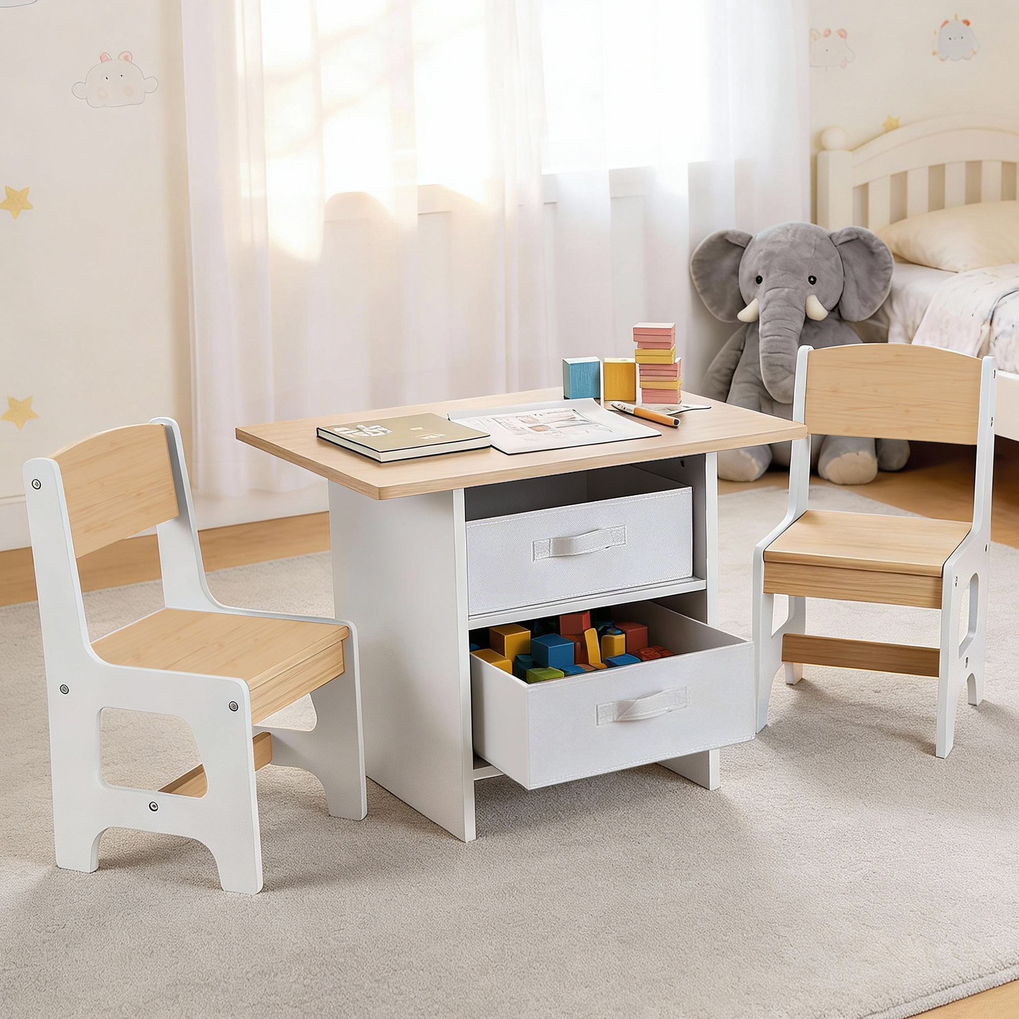 - Kids Table and Chair Set with Storage Drawers | White and Natural Baby Stork Baby & Kids > Kid's Furniture > Kid's Tables, Chairs & Seats
