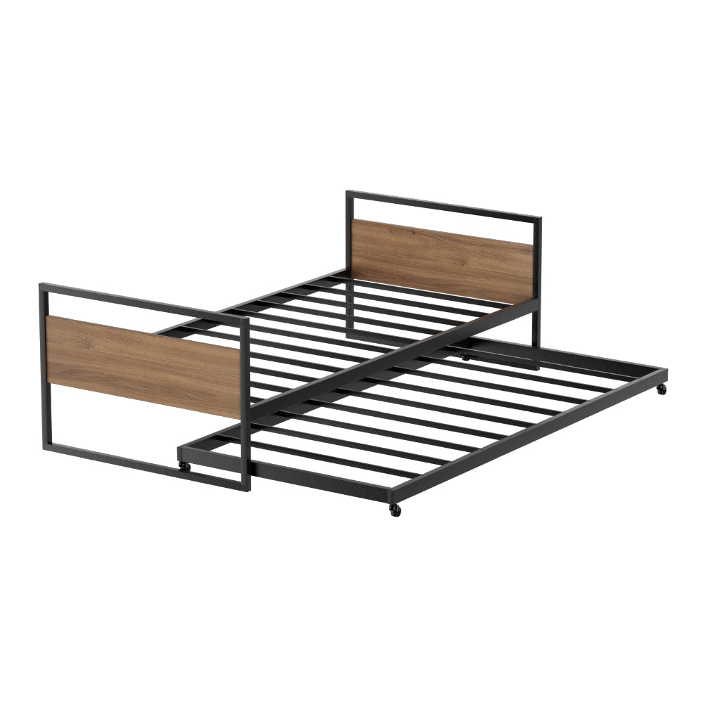 - Single Bed Frame with Trundle – Industrial Black & Dark Wood Baby Stork Furniture > Bedroom > Beds & Bed Frames