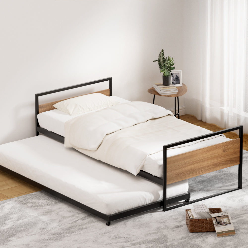 - Single Bed Frame with Trundle – Industrial Black & Dark Wood Baby Stork Furniture > Bedroom > Beds & Bed Frames