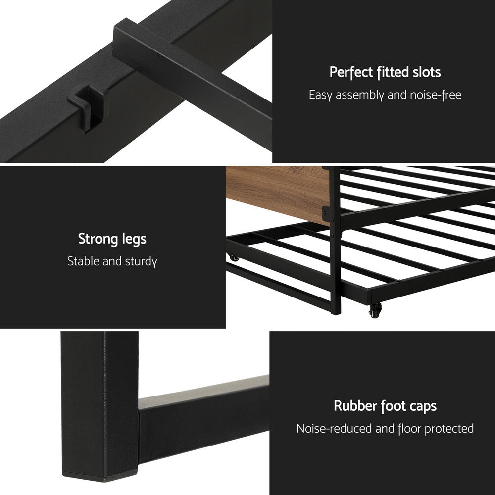 - Single Bed Frame with Trundle – Industrial Black & Dark Wood Baby Stork Furniture > Bedroom > Beds & Bed Frames