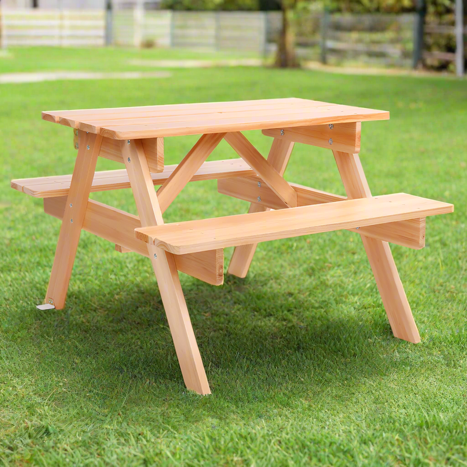 Kids Outdoor Wooden Picnic Table & Bench Set – Keezi Natural Fir Wood ...