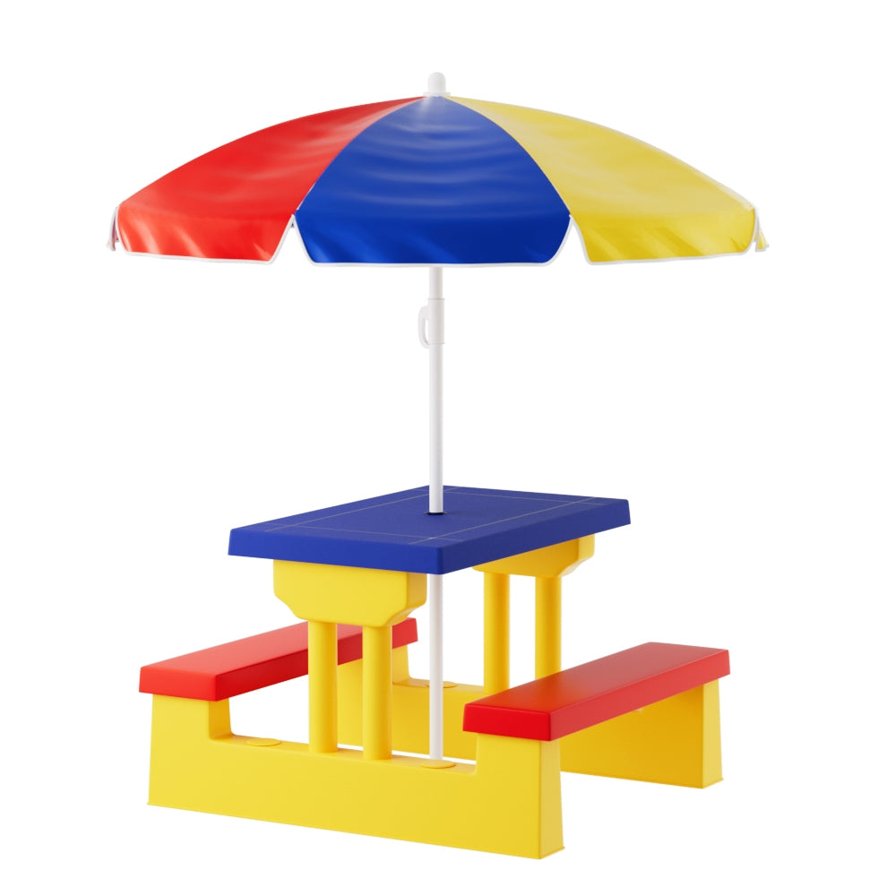 - Keezi Kids Picnic Table & Bench Set with Umbrella - Multicoloured Keezi Baby & Kids > Kid's Furniture > Kid's Tables, Chairs & Seats
