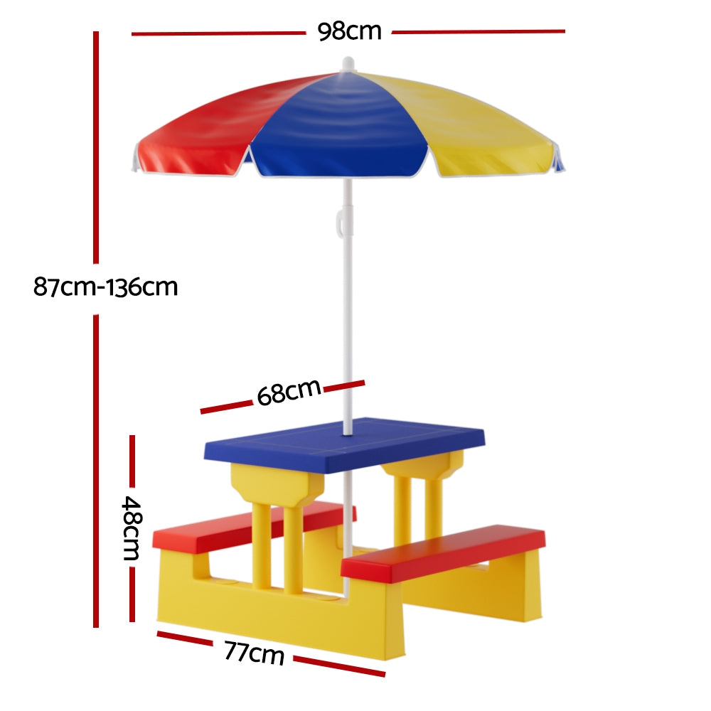 - Keezi Kids Picnic Table & Bench Set with Umbrella - Multicoloured Keezi Baby & Kids > Kid's Furniture > Kid's Tables, Chairs & Seats