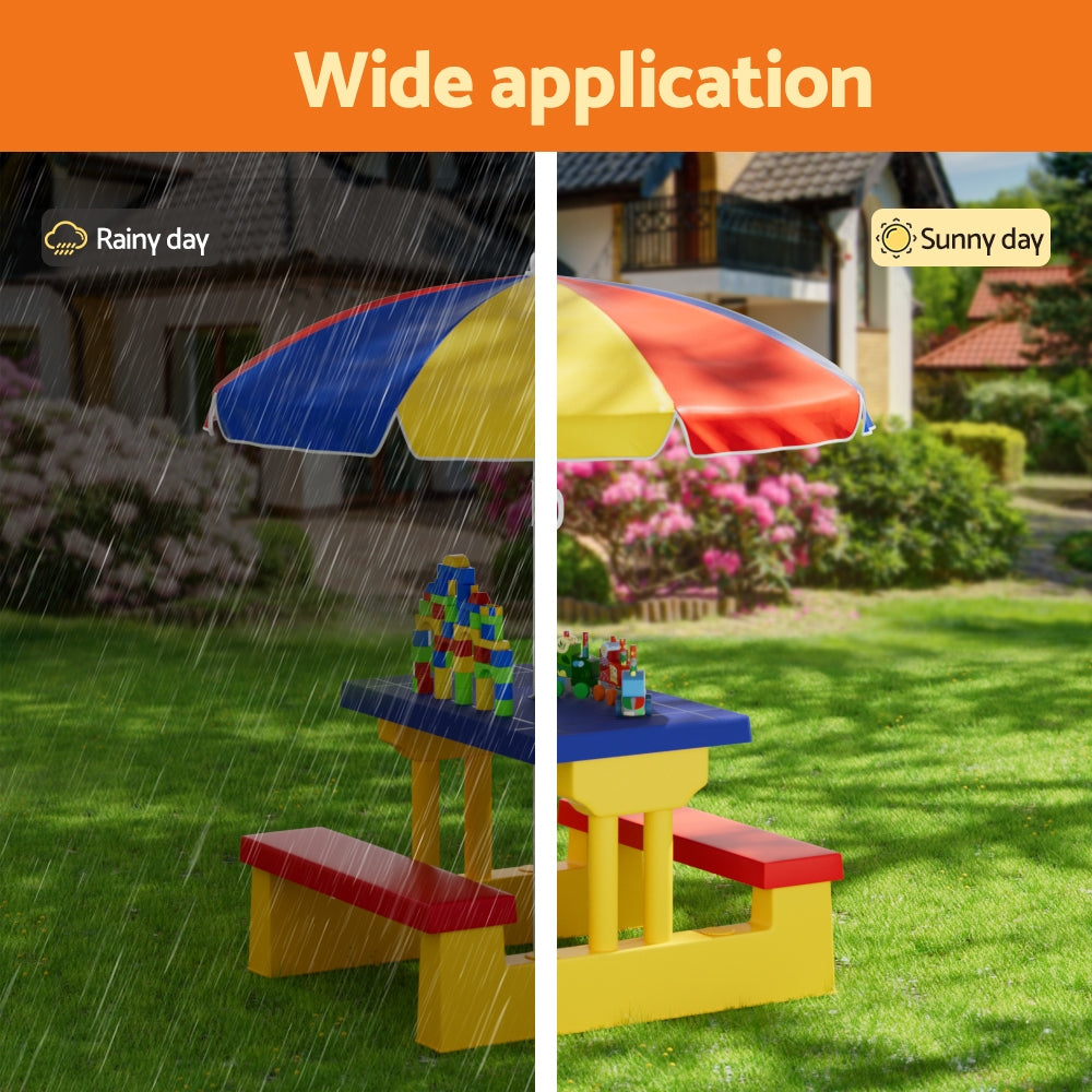 - Keezi Kids Picnic Table & Bench Set with Umbrella - Multicoloured Keezi Baby & Kids > Kid's Furniture > Kid's Tables, Chairs & Seats